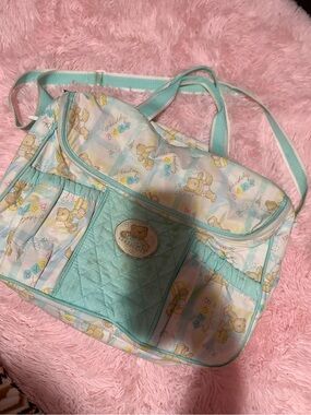 Vintage Mint Teddy Print Baby Diaper Bag Tote